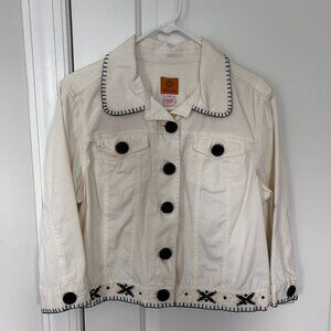 Cream Jacket with Whipstitch Collar and wood beaded details